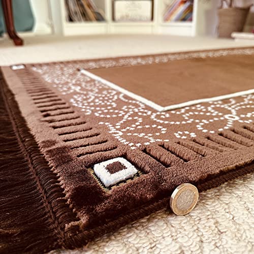 Mihrab Patterned Original Luxury Velvet Prayer Mat/Rug- 750g Weight | Made in Turkey (Coffee) - color: Coffee