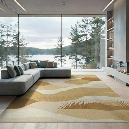 8'x10' Washable Flatwoven Rug, Cream Modern Abstract Stain Resistant Extra Large Carpet for Dining Room, Large Office, Lounge, Non-Slip Chair-Friendly Mat | Ref:1910346 - color: Beige/Pattern 1, size: 8' x 10' (Rectangular)