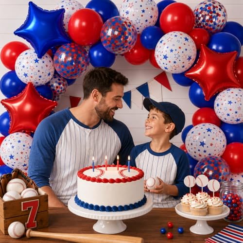 Red and Blue Balloons with 2Pcs Red Blue White Star Foil Balloons for Party - color: Blue and Red, size: 30PC