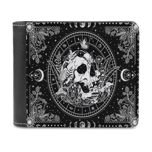 Moon And Floral Face Bifold Wallet 4.6x3.7 Inch,Slim Compact Folding Wallet with Card Slots And Cash Pocket Lightweight Wallet for Everyday Carry Travel Business - color: Moon and Floral Face