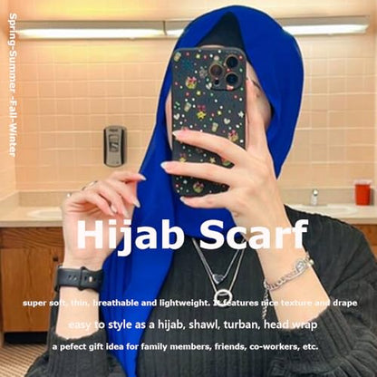 Chiffon Scarf for Women Lightweight Breathable Sunscreen Soft Solid Hijab Scarf for Daily & Muslim Wear - color: Royal Blue Chiffon Scarf
