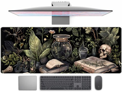Dark Academia Desk Mat Mouse Pad XL Extended Large Gaming Desk Pad Mousepad, Mystical Green Plant Computer Laptop Keyboard and Mouse Mat, Desktop Protector Mat for Women Girl Office 31.5x11.8 in - color: Dark Academia