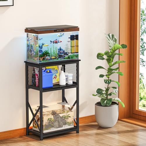 Snughome 10 Gallon Aquarium Stand with Storage, 3 Tier Heavy Metal Fish Tank Stand Shelf 20.47" x 11.42" x 30.91", Black - color: Black