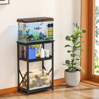 Snughome 10 Gallon Aquarium Stand with Storage, 3 Tier Heavy Metal Fish Tank Stand Shelf 20.47" x 11.42" x 30.91", Black - color: Black