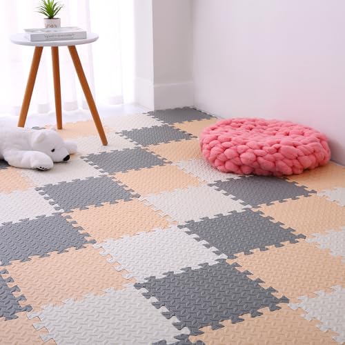 16 Tiles Foam Play Mat for Baby, Soft & Safe EVA Foam Mats for Floor, Square Interlocking Floor Mat, Solid Colored Kids Foam Puzzle Floor Mat, 47x47 Play Mat for Playpen(White/Beige/Gray) - color: White/Beige/Gray, size: 16 Pcs/47.2*47.2