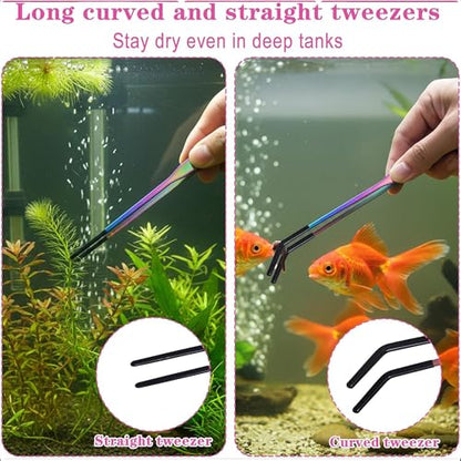 Stainless Steel Reptile Feeding Tongs & Spoon Set - 10.6" Straight & Curved Tweezers for Aquariums & Crafts - Feeder Tools with Rubber Tip for Bearded Dragons,Snake, Lizards - 3 Pack