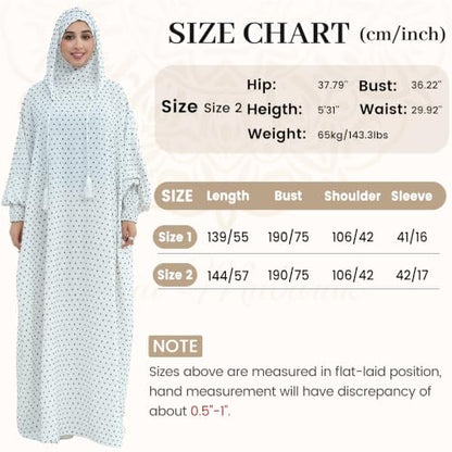 Polka Dot Abaya| Hooded Abaya for Muslim Women| 1pc Hoody Dress| Maxi Dress - color: White, size: Size 1