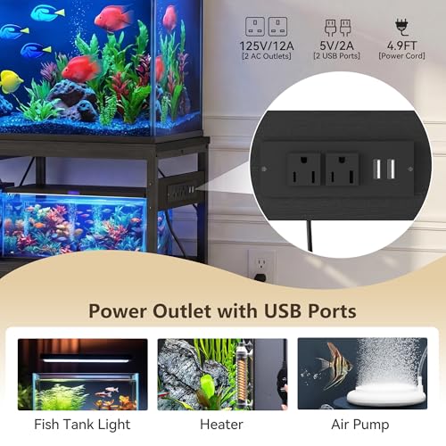 Heybly 30-40 Gallon Fish Tank Stand, Aquarium Stand with Drawer, Power Outlet, Heavy Duty Metal Frame, for Fish Tank, Turtle & Reptile Terrarium, 36.2" L × 18.1" Top, 660lbs (Top)+330lbs(Mid), Black HAS004BK - color: Black, size: 40 gal