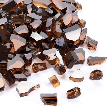 10 Pounds Fire Pit Glass, Copper Reflective Tempered Glass Rocks, High Luster, Fit for Natural and Propane Fire Pit Table, Fireplace and Landscaping | Firepit Glass Rock,High Luster, Fit for Natural and Propane Fire Pit Table, Fireplace and Landscaping -