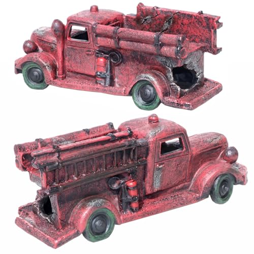 Tank Decorations, Red Truck Wreck Figurine, Aquarium Ornament Large Fish Tank Decoration