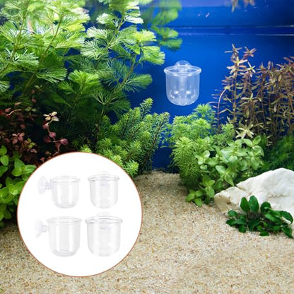 COHEALI 4pcs Fish Tank Feeder Cups Acrylic Aquarium Feeder Water Glass Containers Small Large for Fish Feeding Vacation Use with Suction Cups