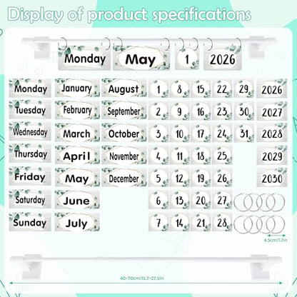 Eucalyptus Magnetic Flip Calendar for Classroom, Adjustable Rod - color: 12-2