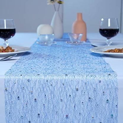 OSVINO Starry Moon Table Runner, Sequin Glitter Mesh for Wedding Party - color: Blue