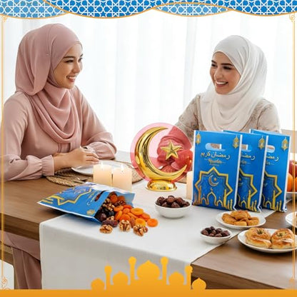 Supervitae 100 Pieces Ramadan Kareem Plastic Gift Bags Bulk Eid Mubarak Treat Candy Goodie Bags with Churches Star and Moon for Muslim Eid Party Favors Supplies - color: Blue Gold, style: Ramadan