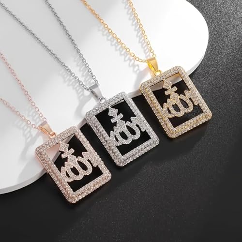 Exquisite Shiny Islamic Flame Allah Scripture Pendant Necklace, Women's Religious Amulet Elegant Jewelry Ramadan Gift - color: SILVER