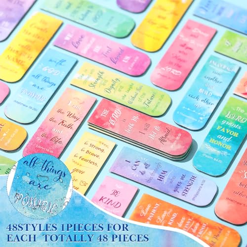 Zonon 48 Pcs Bible Verse Magnetic Christian Bookmarks Watercolor Style - style: Watercolor Style