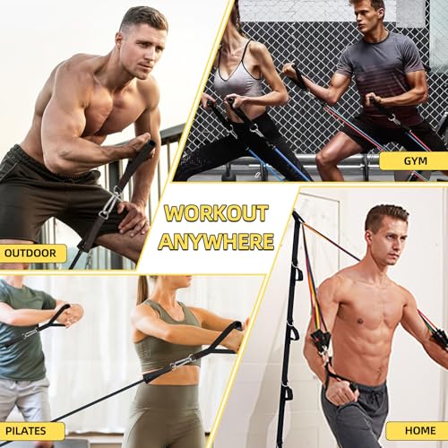 KANGFITER Door Anchor Strap & Resistance Bands for Working Out with Handles | Natural latex, 10-50 lbs, stackable to 150, Ankle Straps, Non-Slip Multi Point Attachment for Home Gym Fitness
