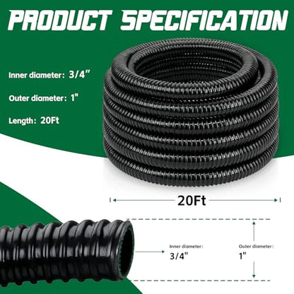 Pond Tubing 3/4” × 20 Feet Black Flexible PVC Pond Hose,Garden Pond PVC Tube - Reinforced, Kink-Resistant Tubing for Pumps, Fountains & Waterfalls, with 4 Clamps,3/4" Dia - size: 3/4 Inch, style: 20FT