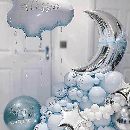 54Pcs Star Foil Balloons Moon Foil Mylar Balloons with 50Pcs Silver Star Balloons and 4Pcs Large Moon Foil Balloons for Baby Shower Christmas Anniversary Engagement Wedding Birthday Party Decoration - style: Silver Moon Star Balloons