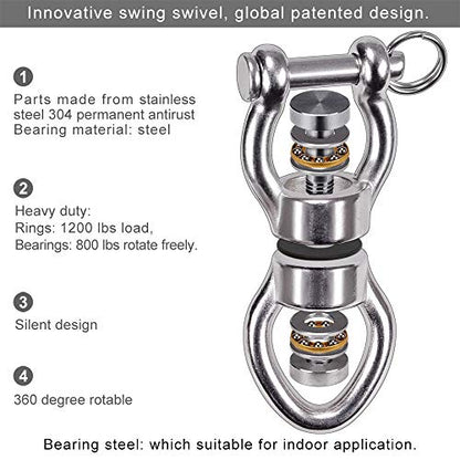 SELEWARE Heavy Duty Bearing Swing Swivel, 360° Rotation Hanging Accessory | Quiet Smooth Rotation, Supports Up to 1200LB, 1 Pack, Removable Buckle for Swings, Hammocks, Tire Swings and Heavy Bags - color: Swivel (D) Only