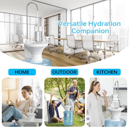 Water Dispenser for 5 Gallon Bottle, Electric Drinking Water Bottle Pump for 2-5 Gallon Jugs, USB Rechargeable Water Pump with 2 Switch Control for Home, Office, Camping - color: White