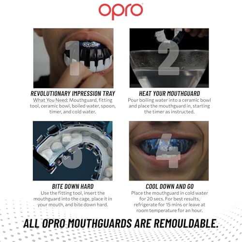 OPRO Instant Custom-Fit Mouthguard – Dentist Level Gum Shield Adult and Kids – OPRO Mouth Guard Boxing and MMA, Self-Fit Gum Shield Rugby – Maximum Protection with Dental Warranty (White/Gold) - color: White/Gold, size: Adult (10+)
