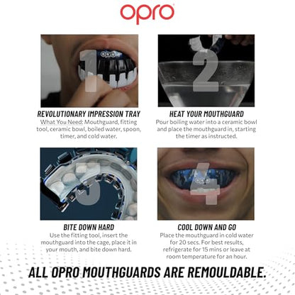OPRO Instant Custom-Fit Mouthguard – Dentist Level Gum Shield Adult and Kids – OPRO Mouth Guard Boxing and MMA, Self-Fit Gum Shield Rugby – Maximum Protection with Dental Warranty (Clear/White) - color: Clear/White, size: Adult (10+)