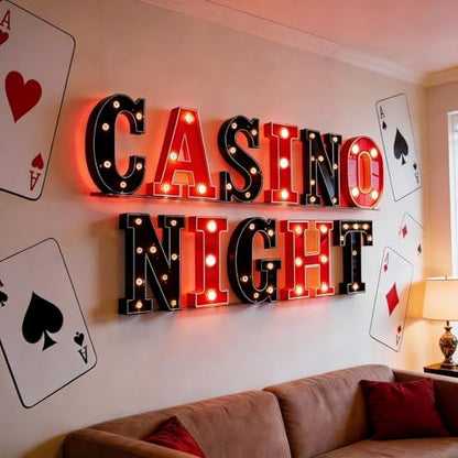 Aurelema Sukkot Large LED Letter Sign LED Lights Battery Powered Table Decoration for Party Gift Tabletop Decoration(Casino Night) - size: 8.27 inches, style: Casino Night