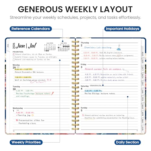 Planner 2026–2027, Academic Monthly Weekly Spiral Calendar, July 2026 – June 2027, Hardcover Agenda Notebook with Tabs, 6.3" x 8.5", Perfect for Students, Teachers, School & Daily Planning - Pelagic Petalia - color: J-Pelagic Petalia, size: (6.3"x8.5")a5
