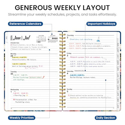 Planner 2026–2027, Academic Monthly Weekly Spiral Calendar, July 2026 – June 2027, Hardcover Agenda Notebook with Tabs, 6.3" x 8.5", Perfect for Students, Teachers, School & Daily Planning - Pelagic Petalia - color: J-Pelagic Petalia, size: (6.3"x8.5")a5