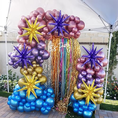 Purple Gold Star Balloons, 6PCS 22 Inch Foil Explosion Star Balloons - color: Purple Gold