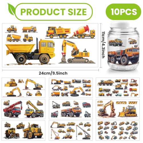 arricraft 10 Sheets Construction Vehicles UV DTF Cup Wrap for 16OZ Glass, Excavators Trucks Crane Rub on Decals PVC Transfer Stickers for DIY Cups Water Bottle Wood Funiture - style: Construction Vehicles