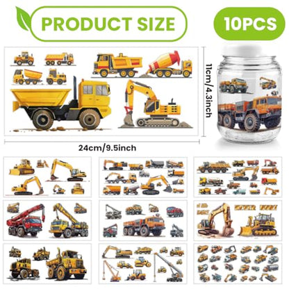 arricraft 10 Sheets Construction Vehicles UV DTF Cup Wrap for 16OZ Glass, Excavators Trucks Crane Rub on Decals PVC Transfer Stickers for DIY Cups Water Bottle Wood Funiture - style: Construction Vehicles