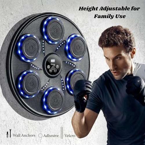 Music Boxing Machine for Adults and Kids| Exercise Equipment Smart Boxing Pad with Boxing Gloves, Speaker & Bluetooth Synced LED lights with 9 Modes & Speeds, Large Size Wall for Home, Office, and Gym