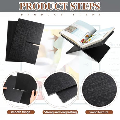 Geetery Book Stand Bamboo Book Holder for Display Reading Textbook Holder Open Display Stand for Open and Closed, Cookbook, Magazines, Textbooks, Recipe(Black) - color: Black