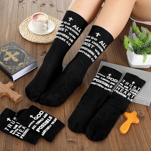 Shyyween 6 Pairs Christian Sock with Bible Verse Religious Easter Gift Christian Gift Ideas Catholic Crew Socks for Men Women - color: Black, White