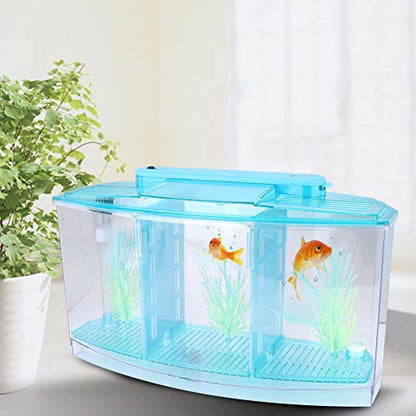 Acrylic Fish,Bowl, Aquarium Fish LED Acrylic Three Divisions Breeding Isolation Box for Small Fishes (Blue)