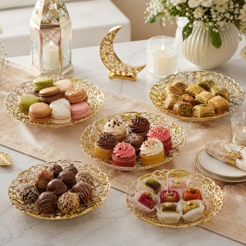 LOGOFUN 12pcs Ramadan Tray Eid Mubarak Snack Serving Plate Gold | Reusable; Elegant; For Festival Party Storage Candy, Dessert and Desktop Decoration