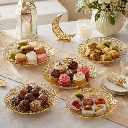 LOGOFUN 12pcs Ramadan Tray Eid Mubarak Snack Serving Plate Gold | Reusable; Elegant; For Festival Party Storage Candy, Dessert and Desktop Decoration