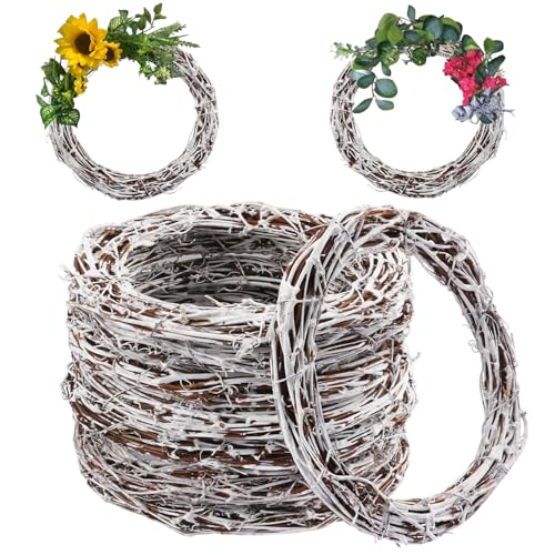 7 Pcs 10 inch Natural Grapevine Wreath Set, Hand-Woven Vine Branch Wreaths for DIY Crafts, Christmas Decorations, Home & Event Styling(White) - size: 7 Pcs 10 inch White