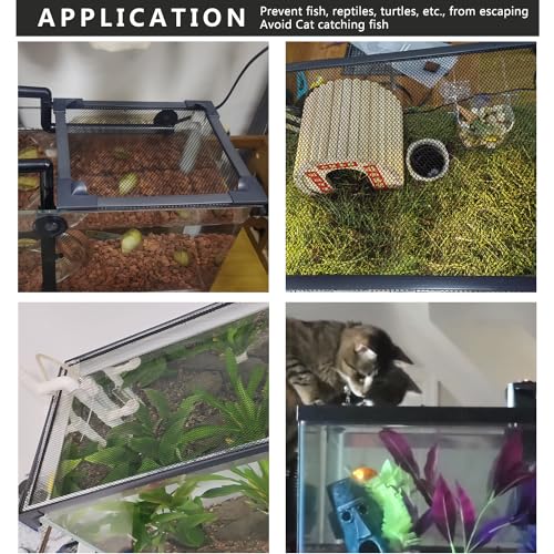 Magnetic Fish Tank Cover Net Aquarium Lid Mesh Top Hood Cut to Any Size Ventilation Transparency Anti-Jumping Aquarium Cover (39"X19") - color: Grey