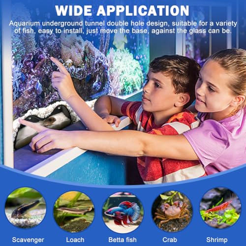 Aquarium Cave Hideout Tunnel, 2-Hole Under Gravel Fish Tank Hide, Black Plastic, 7 x 3.5 x 2.25 in, 2.25 in Openings, Fish and Shrimp Cave Decor