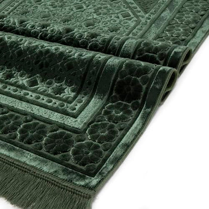 Modefa Velvet Prayer Rug - Soft Plush Turkish Janamaz Sajada Carpet for Men and Women - Plain Solid Prayer Mat Ramadan Eid Gift - with Prayer Beads - Luxury Floral Stamp (Dark Green) - color: Dark Green
