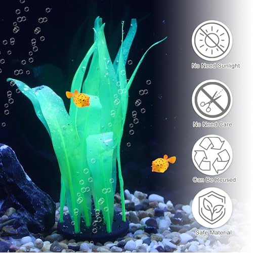 Aquarium Glowing Kelp Plant, Soft Silicone Glowing Decorations Green 2pcs - color: Green