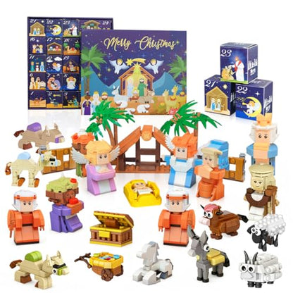 Nativity Building Blocks Advent Calendar, 24 Days of Nativity advent calendar, Christmas Building Blocks Kits Countdown Calendar Set, Easter Gift for Adults and Kids