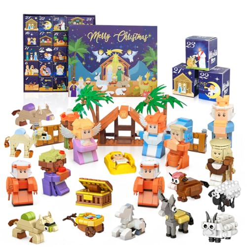 Nativity Building Blocks Advent Calendar, 24 Days of Nativity advent calendar, Christmas Building Blocks Kits Countdown Calendar Set, Easter Gift for Adults and Kids