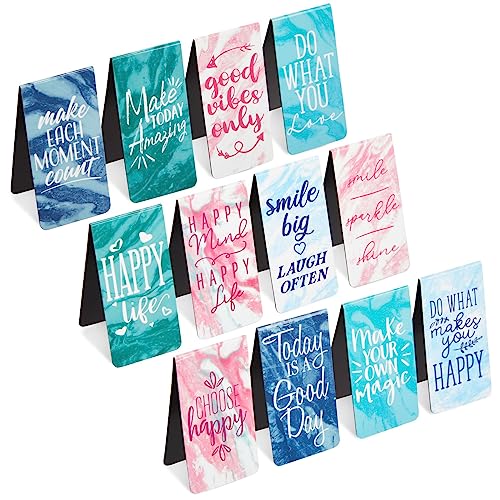 12 Pack Magnetic Bookmarks for Women - Inspirational Book Markers for Reading, Book Accessories (Marble) - color: Multicolor-1