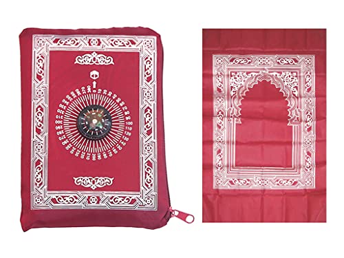 Islamic Prayer Mat,Muslim Prayer Carpet,with Compass Pocket Sized Carry Bag,1 Pieces Muslim Travel Prayer Mat and Attached Compass,Islamic Prayer Rug,with Compass,Red