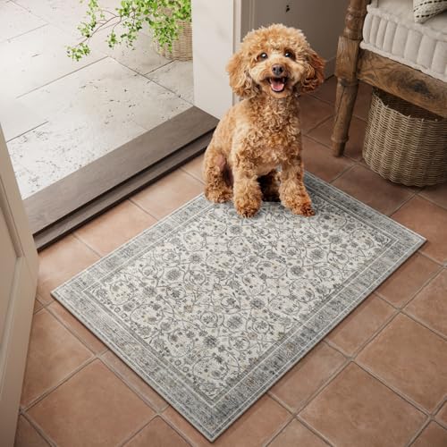 Washable Small Area Rugs for Entryway: 2x3 Door Mat Indoor Entrance - color: Beige/Grey/Multi, size: 2' x 3' (Rectangular)
