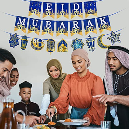 AhfuLife Ramadan Eid Mubarak Countdown Calendar Decoration for Kids, 2024 Eid Mubarak Gift Decorations, Eid Mubarak Banner Decorations, Pre-tied Bunting Eid Mubarak Banner Party Supplies for Home